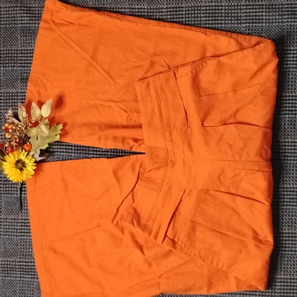 - Mumianxiu Orange High Rise Wide Leg Flair Trousers